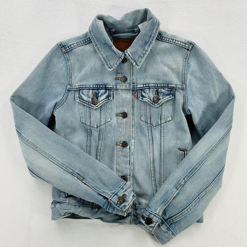 Levi's Jacket Kids XS Blue Denim Trucker Button Front Pockets Light Wash Casual